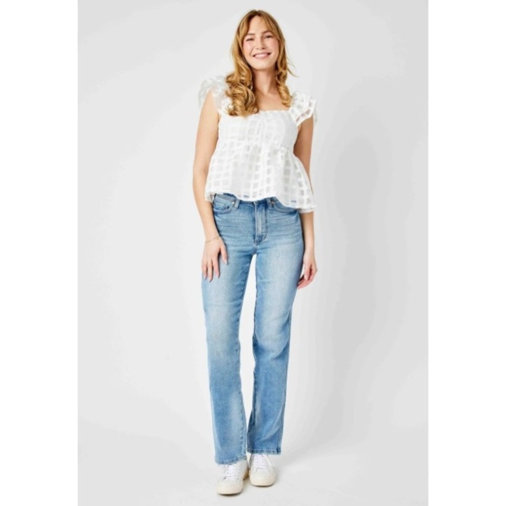 NWT Judy Blue High Waist Tummy Control Contrast Wash Straight Leg Jeans Sz 11/30